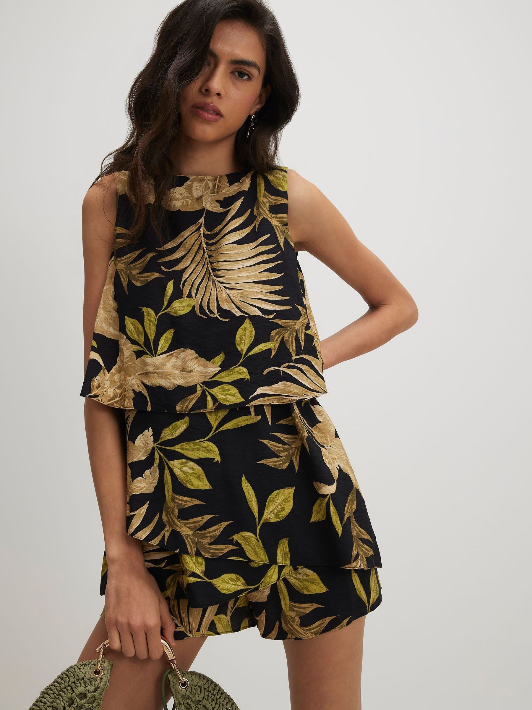 River Island Black Sleeveless Floral Print Frill Layer Playsuit - Image 2 of 4